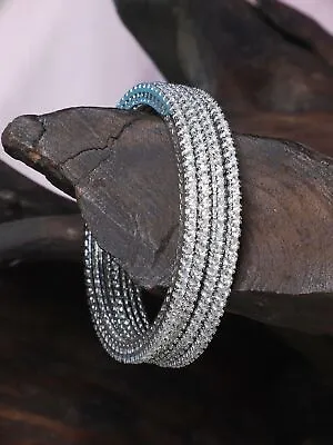 Indian Jewelry Color CZ AD Silver Plated Bracelet Wedding Kada Bangles Sets 4 Pc • $20.97