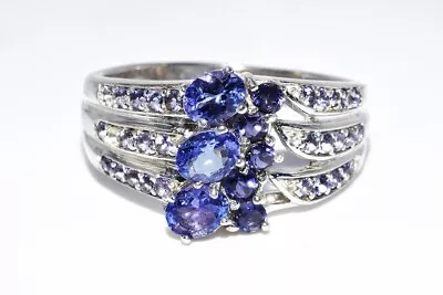 $500 2.20ct Natural Tanzanite Silver Cocktail Ring Size 10 • £11.65