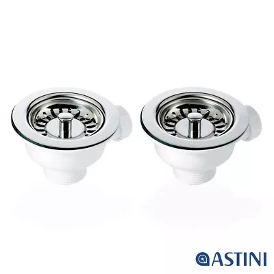 2x 90mm Chrome Basket Strainer Waste For Astini RAK Rangemaster Ceramic Sink • £19.99