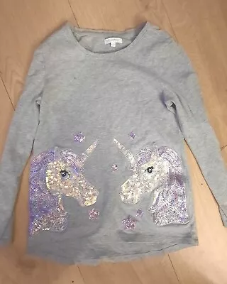 £0.99 • Buy Blue Zoo Girls Grey Sequin Unicorn   Top  Age 11-12