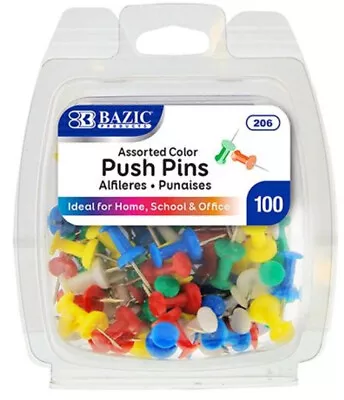 BAZIC 100 Pcs Colourful Push Pins Thumb Tacks School Office Stationery Supplies • $3.99