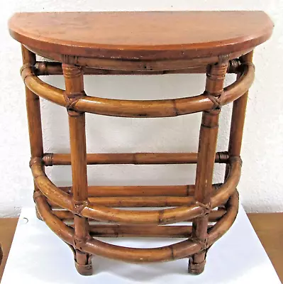 1940's Half Round Demilune Bamboo Side Table With Ladder Sides And Mahogany Top • £561.78