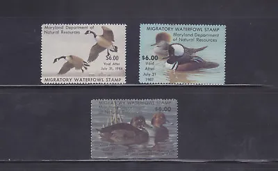 State Hunting/Fishing Revenues - MD - 1985-87 Duck Stamps - 3 Different - MNH • $19.99