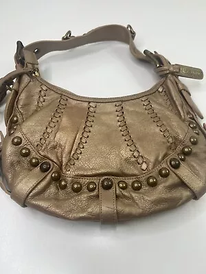 Isabella Fiore Hobo Gold Braided Leather Studded Tassel Buckle Shoulder Bag • $45