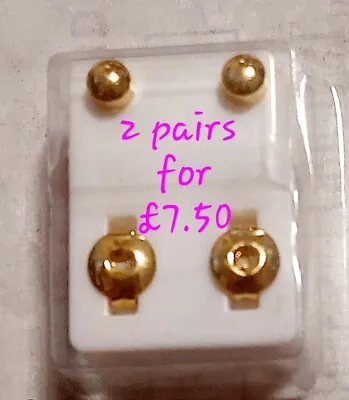 Gold Colour Stud ( Small) Earrings For Children Babies Unisex For Piercing (2) • £7.50