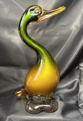 Beautiful Vtg Murano Style Art Glass Duck Figurine Green/Gold 10” Tall • $45.50