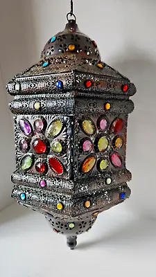 Pier 1 Large Moroccan Filigree Jeweled Hanging Candle Lantern 23  Tall • $69.99