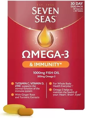 £6.95 • Buy Seven Seas 1000 Mg Fish Oil Omega-3, 30 Day Duo Pack & Immunity 60 Caps/tabs