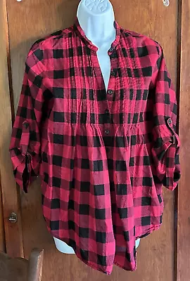 Miley Cyrus Max Azria Red And Black Checked Womens Shirt 3/4 Sleeves Size XL • $14.95