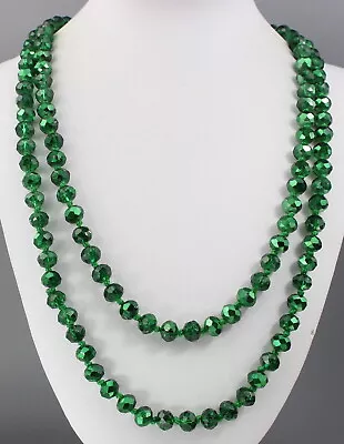 Vintage 70’s Long Dark Green Crystal Glass Bead Necklace • $9.99