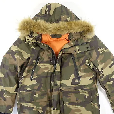 Club Room Green Camo Military Small Faux Fur Parka Coat Jacket Mens Nwt New • $36.81