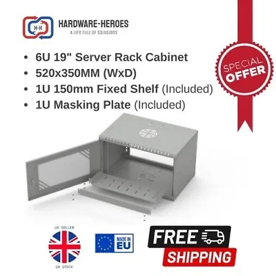 £62.99 • Buy 6U Network Data Server Wall Mounted 19” Rack Cabinet Fixed Shelf & Masking Plate