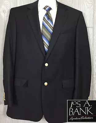 Jos A Bank Mens Navy Wool Blazer W/Gold Buttons Sz 42 Long (t10) • $47.99