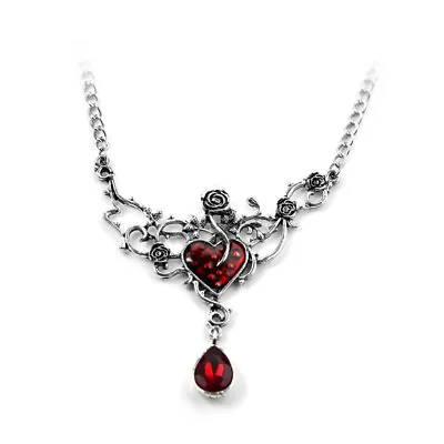 Gothic Blood Rose Necklace - Goth Deathrock Steampunk Biker Satanic Evil • $15