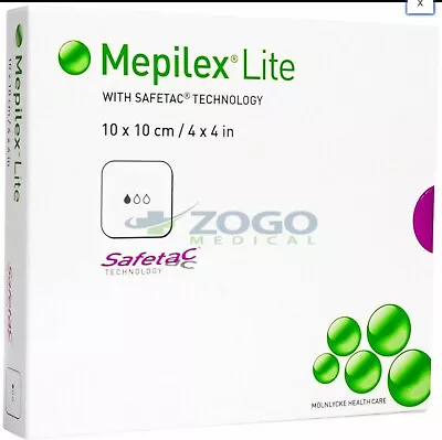 Mepilex Lite Thin Silicone Foam Dressing 4'' X 4'' Square Adhesive -5/Box • $19.89