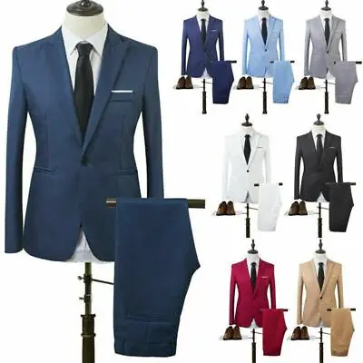 $40.89 • Buy 2PC Suit Men's Dress Blazer Coat Pants Slim Fit Tuxedo Wedding Formal Korean OL