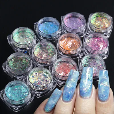 Opal Nails Powder Holographic Glitter Iridescent Sequins Crystal Nails Art Foil+ • $1.66