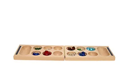 Foldable Wooden Mancala (African Stone Game) Set With 48 Colored Marbles • $21.99