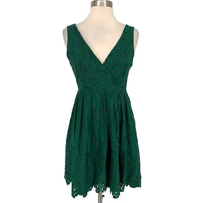 Zara Lace Sleeveless V-neck A-Line Mini Dress Green Size Small • $25
