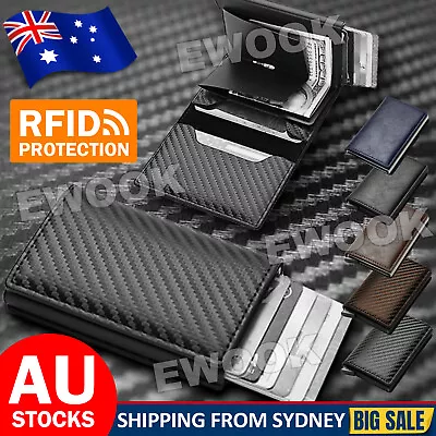 Men's RFID Blocking Slim Leather Wallet Credit Card ID Holder Carbon Fiber Purse • $9.95