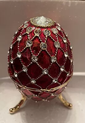 Faberge ￼Egg Music Trinket Box Gold Imperial Netting Red Enamel ￼Plays Beethoven • $25.49