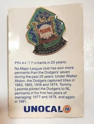 1987 Los Angeles Dodgers MLB Unocal 76 Pin #4 7 Pennants In 25 Years LA. NL • $12