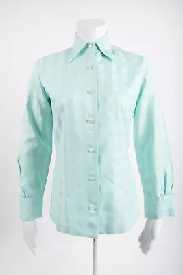 Vintage Womans Lanvin Paris New York Blouse Button Shirt Small Size 8 Mint Green • $59.99