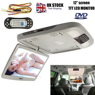 12” Flip Down TFT LCD Car Monitor DVD Player Car Roof Mount MP5 Player UK • £148.99