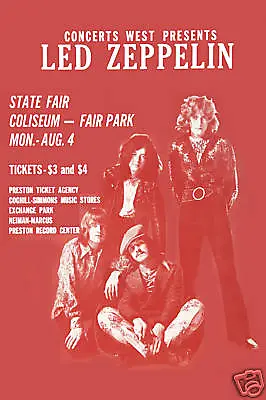 $15 • Buy 1960's Heavy Metal:  Led Zeppelin  State Fair Coliseum Concert Poster 1969