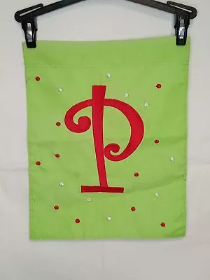  P  Initial Letter Monogram Garden Yard Flag Banner 11inx14in Green Red 2-Sided • $10.95