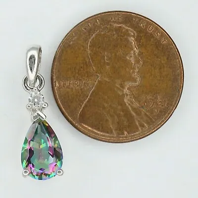 Mystic Fire Quartz Pear Vintage Sterling Silver Pendant • $14.95