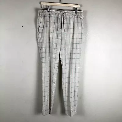 Topman Golf Pants Mens W36 X L34 Tan Blue Plaid Stretch Elastic Waist Drawstring • $24.73