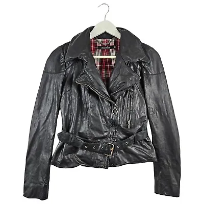 Muubaa Womens Black Leather Biker Jacket UK Size 10 • $50.52