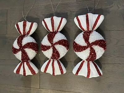 Candy Cane Christmas Tree Decorations Large Sweets Red & White 3pk • £14.99