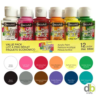 £19.99 • Buy DecoArt Crafters Acrylic Paint - 12 Colour Pack 2oz Paints DASK353 