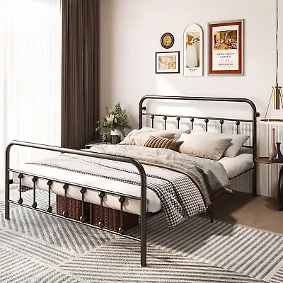 Black Queen Size Vintage Metal Platform Bed Frames W/ High Headboard & Footboard • $99.99