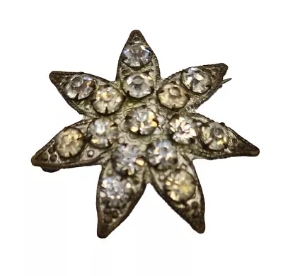 Vintage Victorian 7 Point Star Paste Gilt Rhinestone Prong Brooch C Clasp Pin  • $28