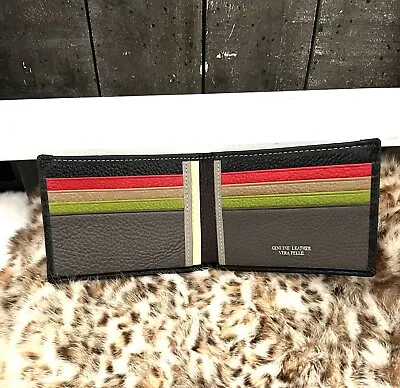 VERA PELLE Multi Color Pebble Leather Men's Bi-Fold Made In Italy NWOT • $55