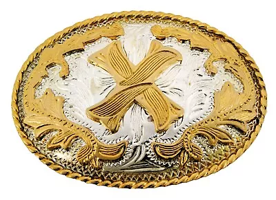 INITIAL X LETTER X MEN WOMEN RODEO REALLY COWBOY STYLE GOLD METAL BELT BUCKLE • $6.69