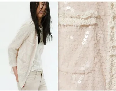 New Zara Woman Sequin Champagne Ivory Off White Blazer Jacket SZ XS • $119.99