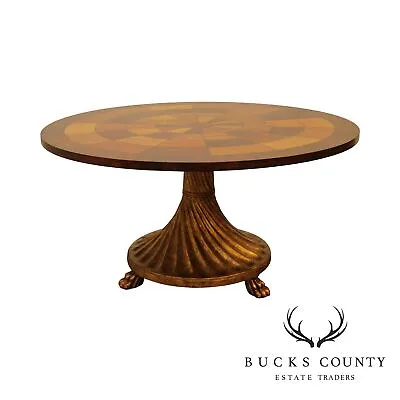 Quality Empire Style 42 Inch Round Mixed Woods Inlaid Gilt Base Coffee Table • $1495