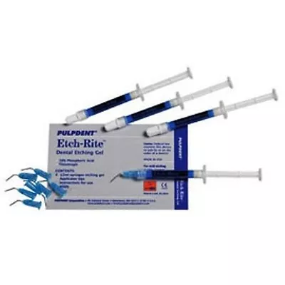 Pulpdent ETCH-RITE DENTAL ETCHING GEL Kit 4 X 1.2ml Syringes 8 Dispenser Needles • $17.50