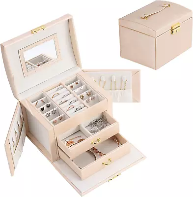 Jewelry Box 3 Tier Jewelry Organizer With DrawersMirror And Lock Portable Trave • $30.11