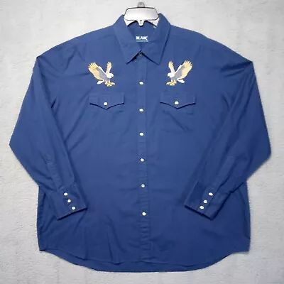Vintage BLAIR Mens Eagle Gaucho Pearl Snap Shirt XL Blue Embroidered Western • $44.88