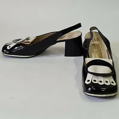 £250 • Buy Vintage 1960s Plastic/Vinyl 2-Tone Black & White Patent Sling-back Shoes Mod 