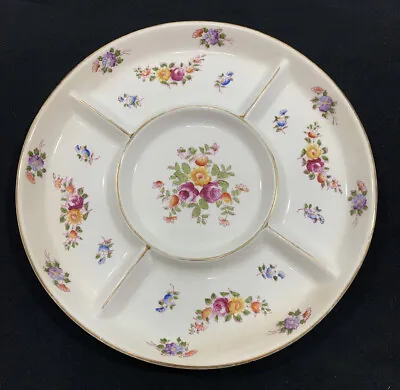 Mikori Ware Japan Serving Plate Floral Hand Painted 1950s Divided 9.5” • $9.98