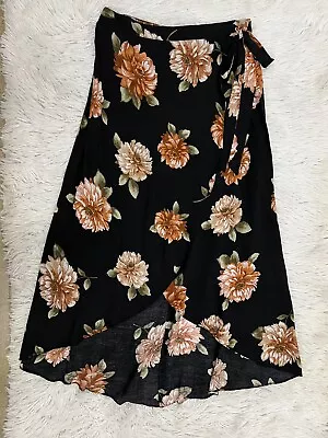 Vtg Y2k Maxi Wrap Skirt Floral Sz M High Low Semi Sheer Spring Flowy Cottagecore • $24.99