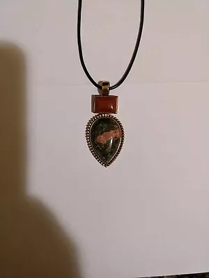 Vintage ROMAN Beautiful Pendant/Necklace Green/Orange • $3