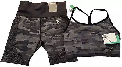 Forever 21 Y2K Camo Athletic Active Matching Set Bra Top & Shorts Sz Small NWT • £28.92