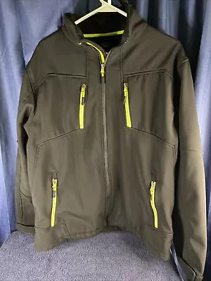 Mens Large Snozu Performance Soft Shell Jacket Black W/ Greenish Zippers Pre Own • $18.99